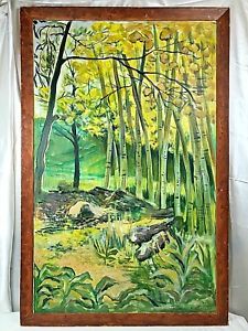 225x300 Framed Watercolor Painting Birch Trees Bamboo Woodland Scene Ebay