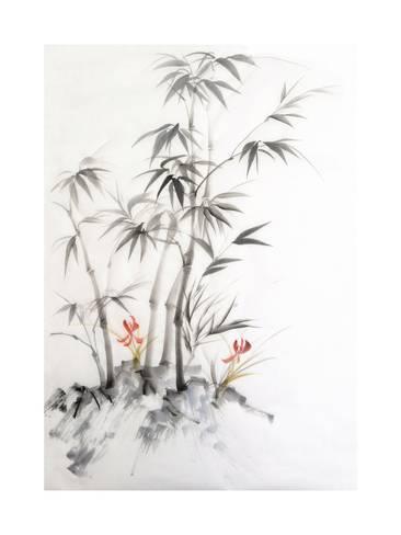 366x488 Watercolor Painting Of Bamboo And Orchids Premium Giclee Print By