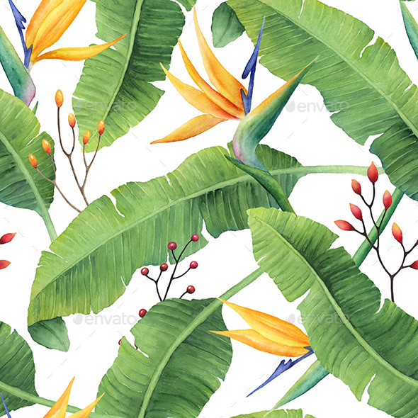 590x590 Watercolor Banana Leaves Pattern By Watercolorvalley Graphicriver