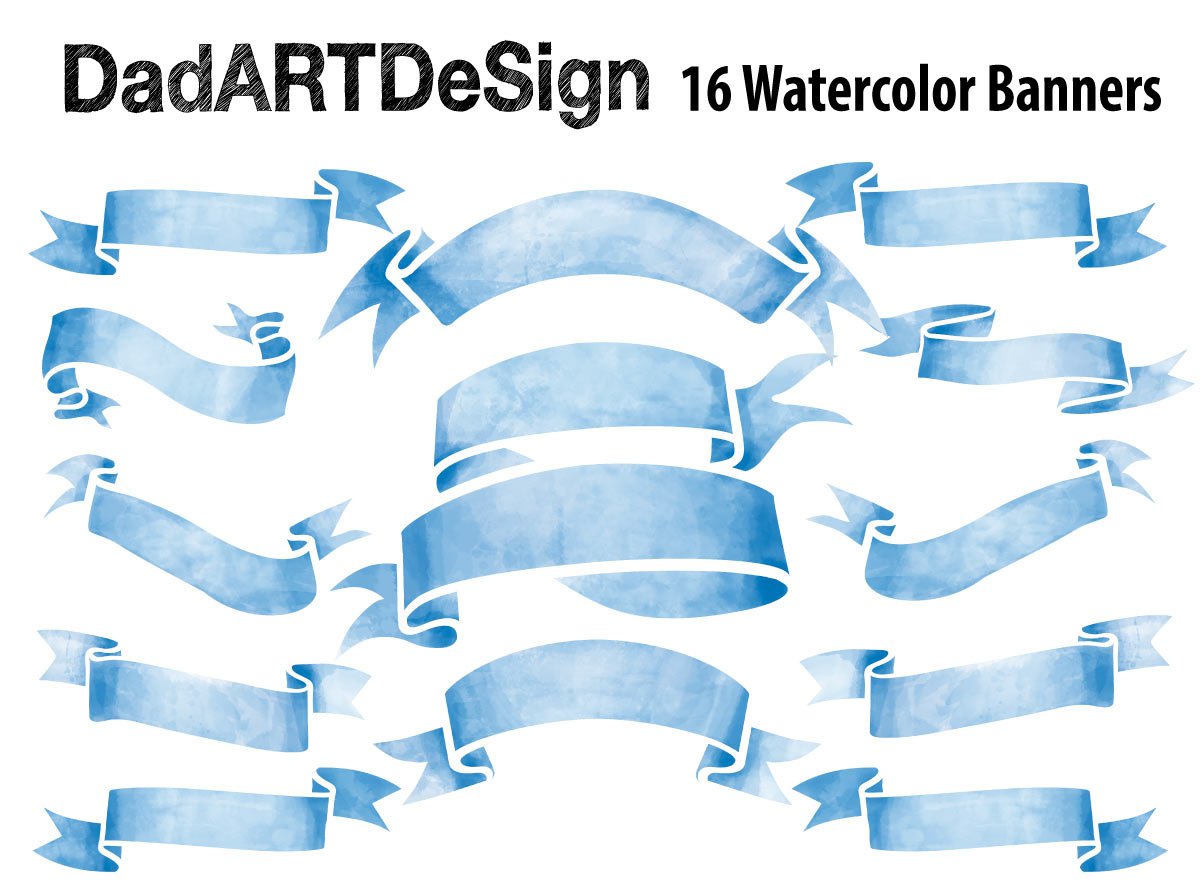1200x894 Blue Watercolor Ribbon Banners