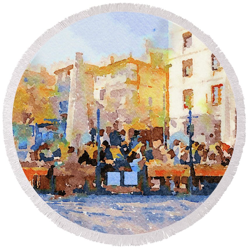 850x850 Barcelona Watercolor Streets 14 Round Beach Towel For Sale By Yury