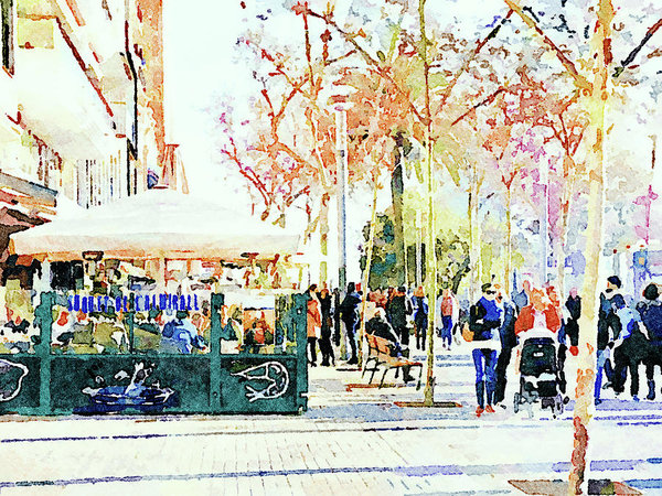 600x450 Barcelona Watercolor Streets 18 Art Print By Yury Malkov