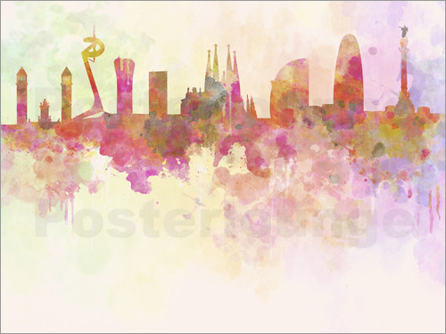 500x375 Barcelona Skyline In Watercolor Poster Posterlounge