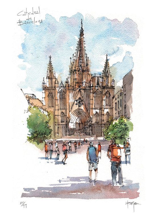 570x748 Catedral De Barcelona Watercolor Limited Edition Print Barri