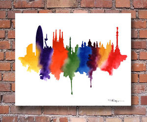 300x249 Barcelona Spain Skyline 11 X 14 Watercolor Abstract Art Print By