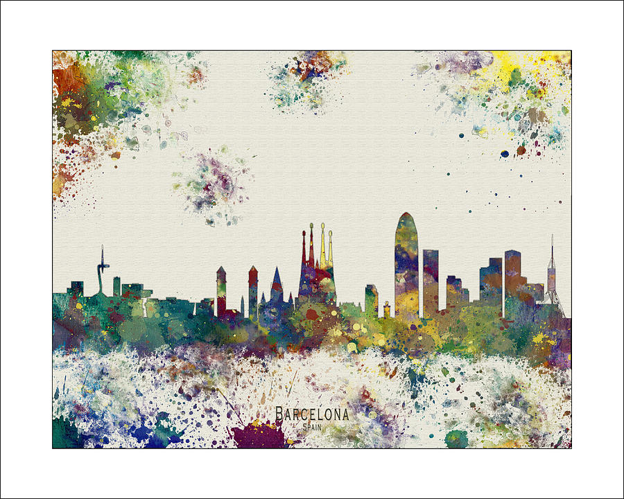 900x720 Barcelona Skyline Painting By Watercolormaps Chris And Mary Ann