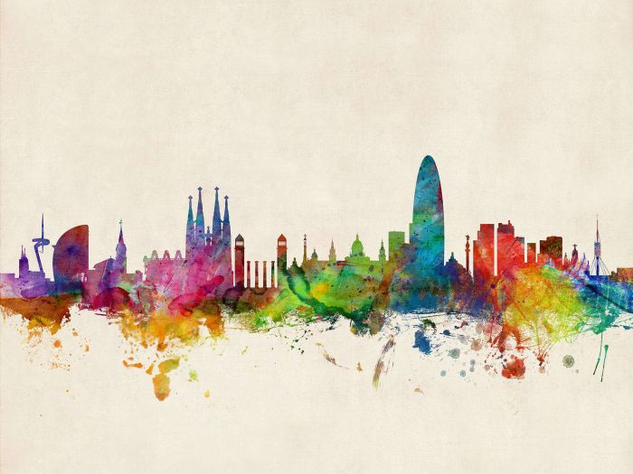 700x525 Barcelona Spain Watercolour Skyline