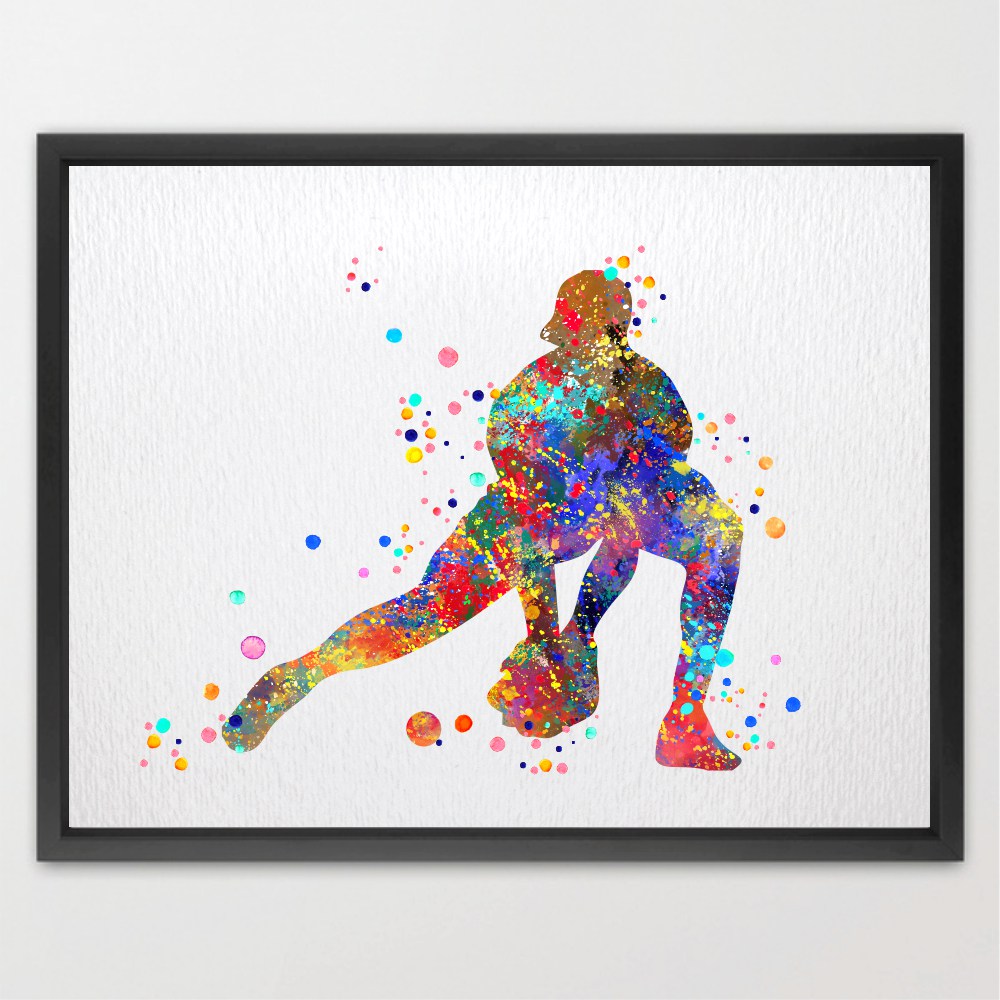 1000x1000 Baseball Softball Catcher Sports Contemporary Watercolor Art Print
