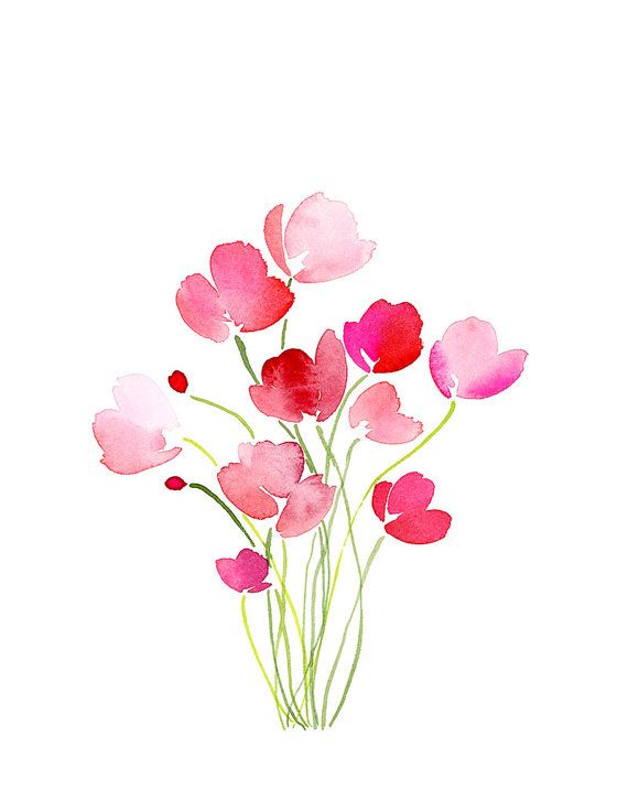570x737 Handmade Watercolor Bouquet Of Tulips In Pink 8x10 Wall Art