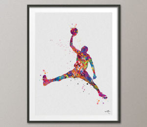 300x260 Basketball Watercolor Print Jumpman Basketball Sport Wall Art Nba