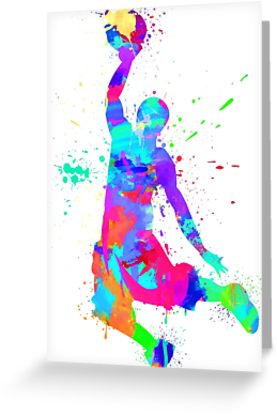 277x415 Basketball Watercolor Splat Design Greeting Cards By Leslenco