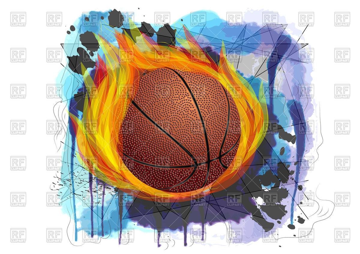 1200x846 Basketball With Fire On Grunge Watercolor Background Vector Image