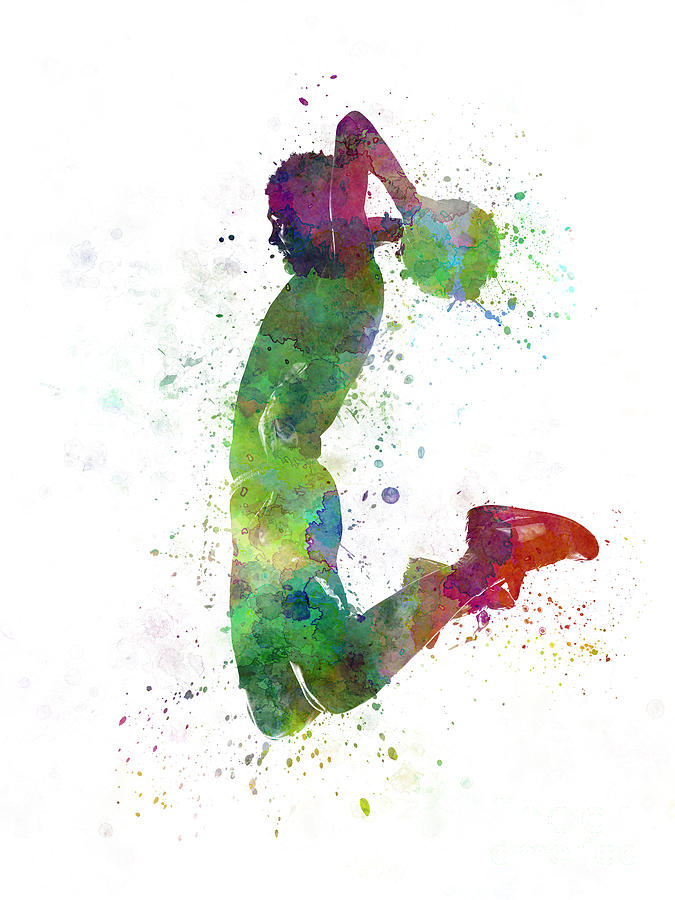 675x900 Young Man Basketball Player Dunking Painting By Pablo Romero