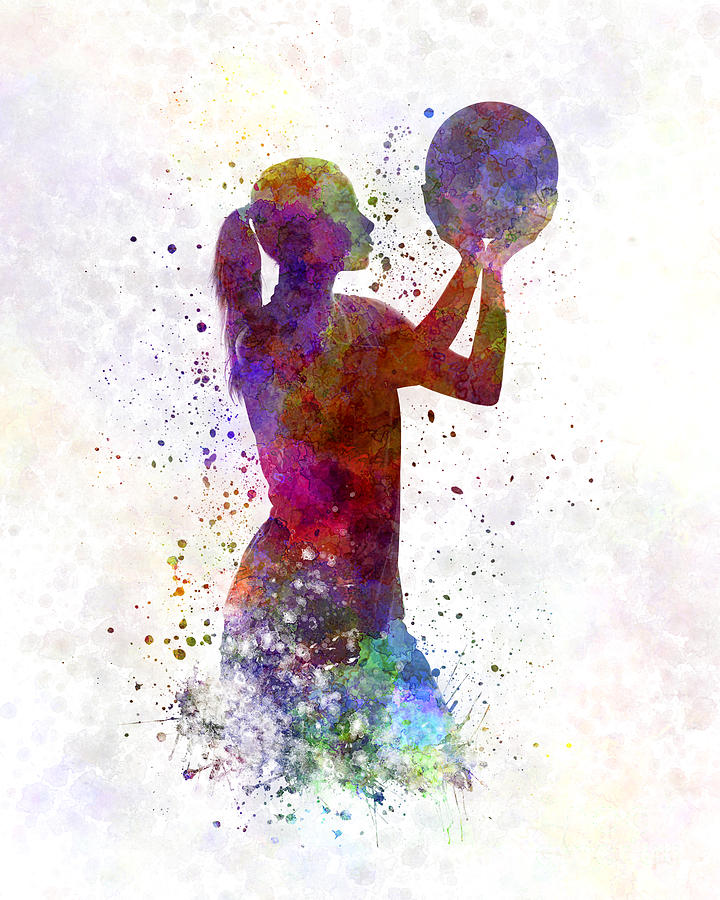 720x900 Young Woman Basketball Player 03 In Watercolor Painting By Pablo