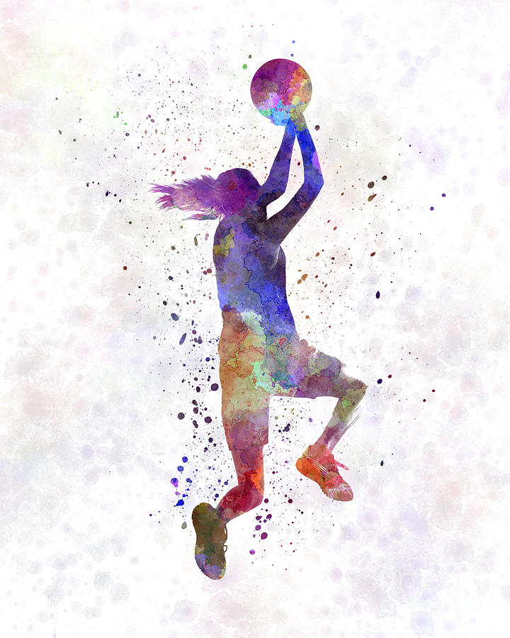 720x900 Young Woman Basketball Player 05 In Watercolor Painting By Pablo