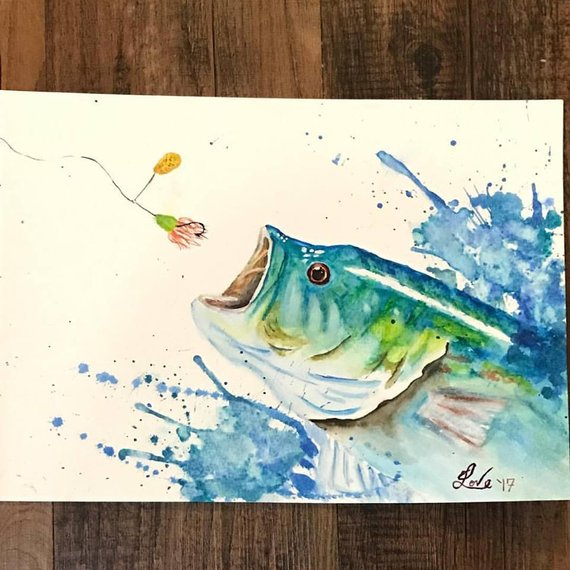 570x570 Blue Bass Watercolor Print Etsy