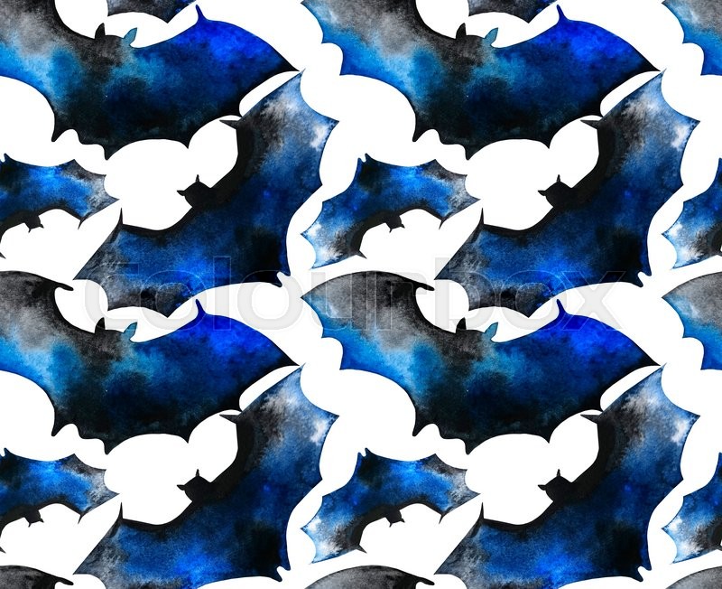 800x652 Watercolor Bat Seamless Pattern. Halloween Creepy Design Stock