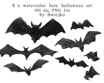 350x280 Watercolour Clipart, Halloween, Bats Clipart, Scarry, Silhouette