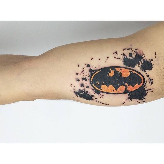 564x564 Watercolor Batman Logo Tattoo On The Right Inner Arm. Artista