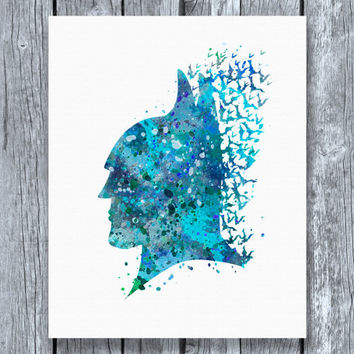 354x354 Batman Head Watercolor Art Print Instant From Allartprints