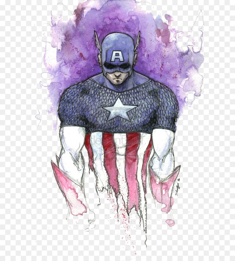 900x1000 Captain America Batman Watercolor Painting Art Superhero