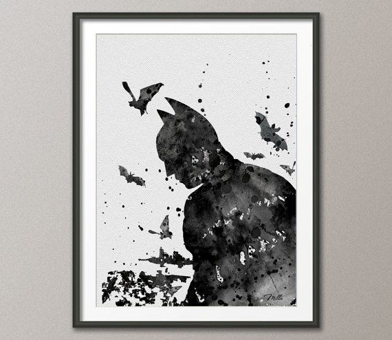 570x494 Batman Watercolor Painting Print 8x10 Archival Fine Art Print