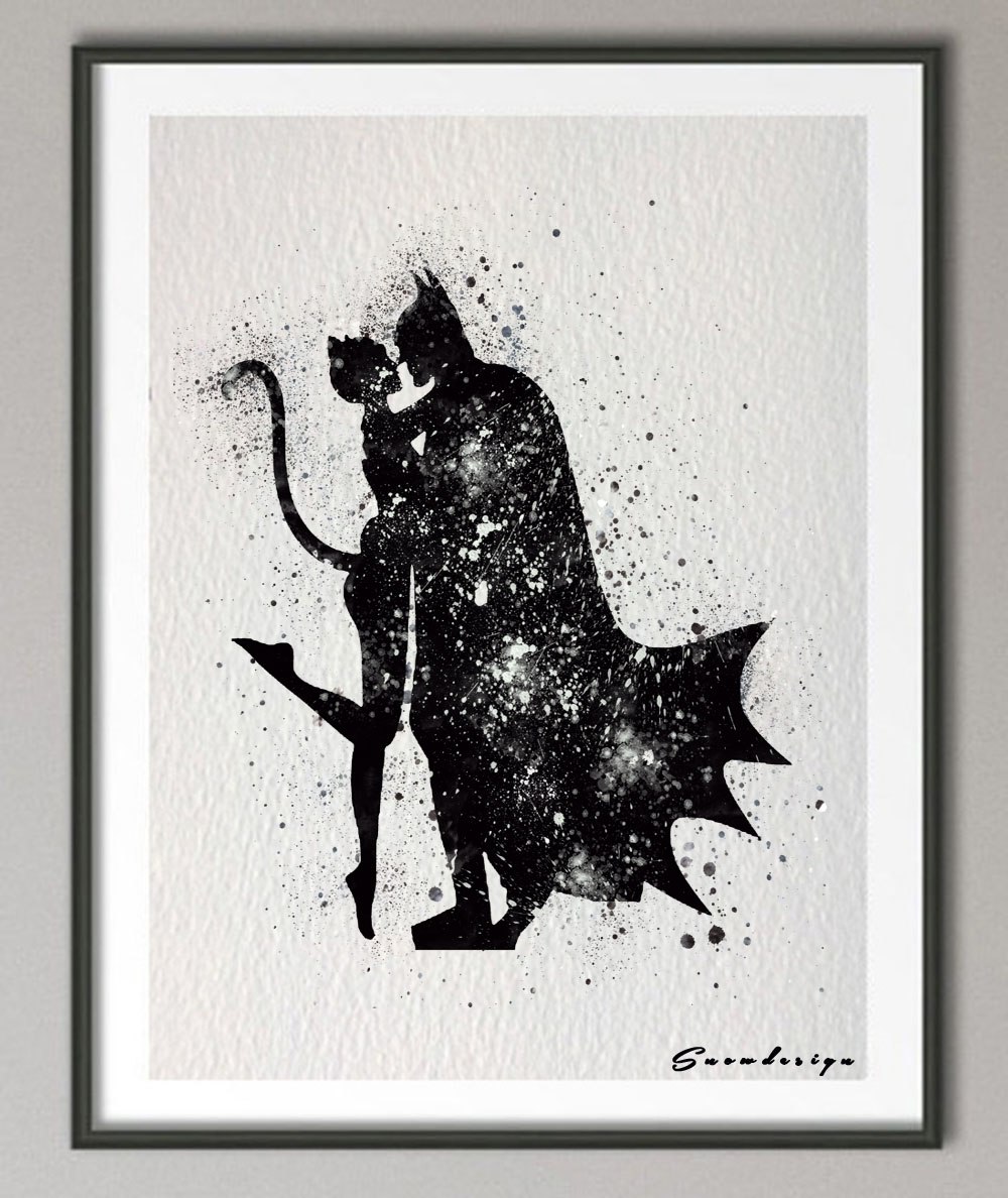 1000x1188 Batman And Catwoman Watercolor Canvas Poster