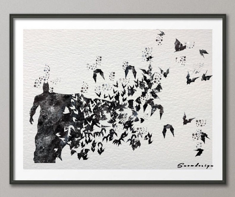 792x667 Batman Original Watercolor Canvas Painting Wall Art Poster Print