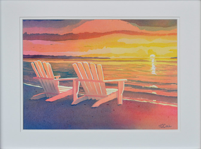 672x498 Sunset Painting Original Art Landscape Beach Adirondack Chair