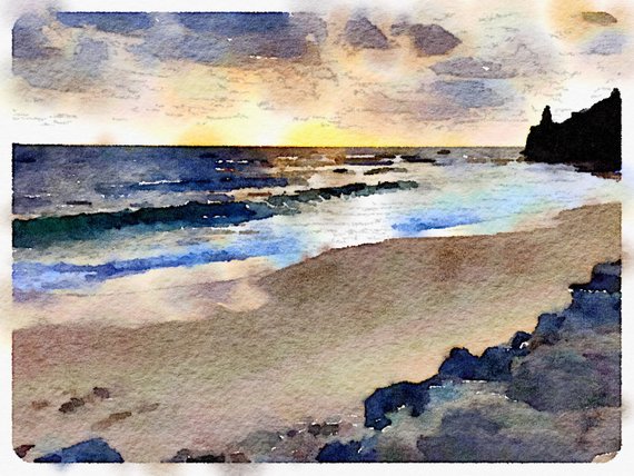 570x428 Watercolor Print Moffat Beach Sunset Seascape Etsy