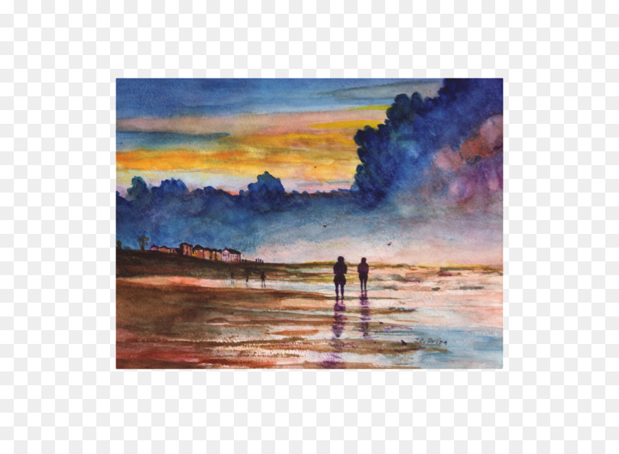 900x660 Watercolor Painting Beach Sunset Art