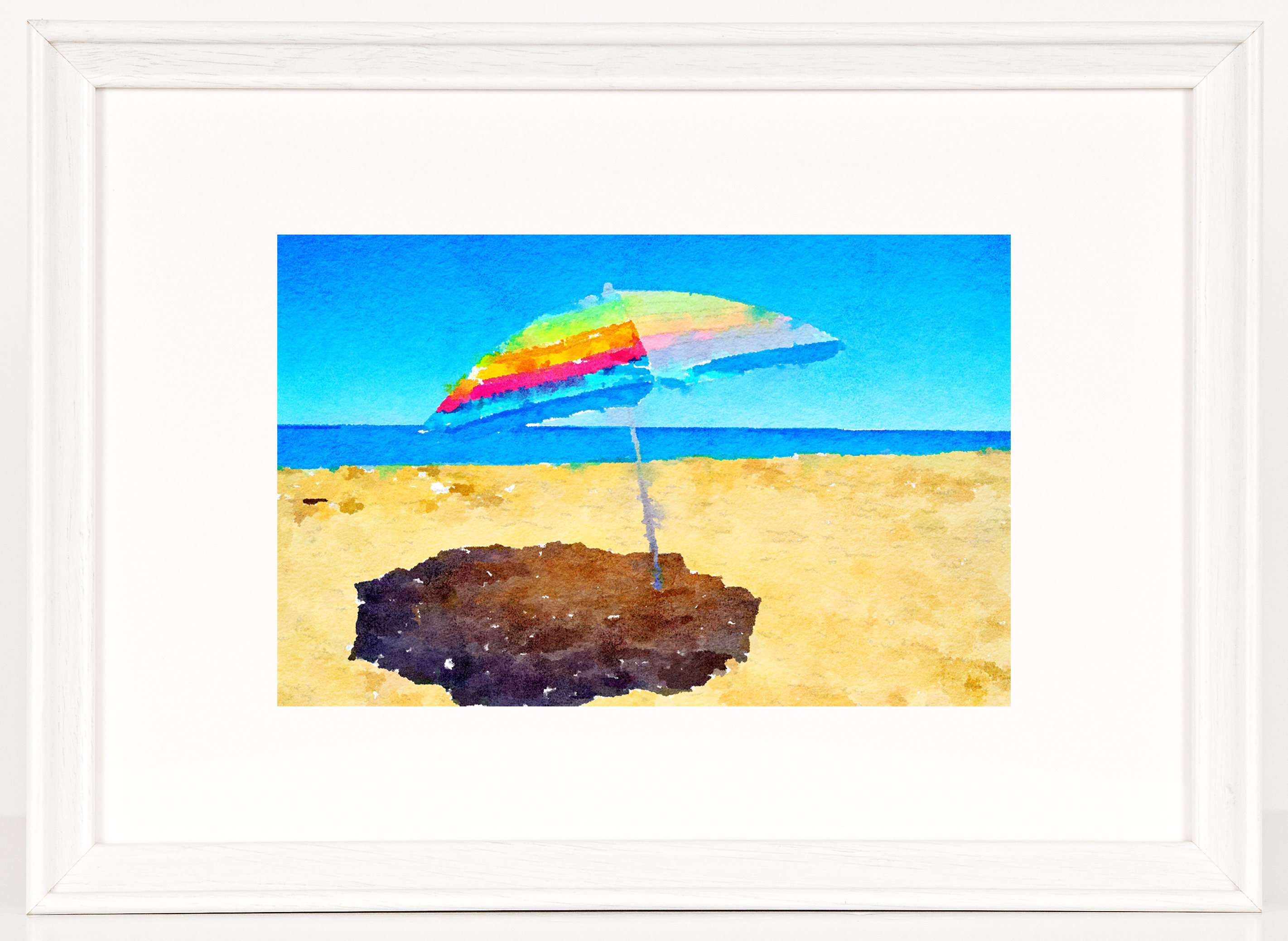 2843x2078 Beach Umbrella ~ Colorful Beach Umbrella ~ Watercolor ~ Wall Art