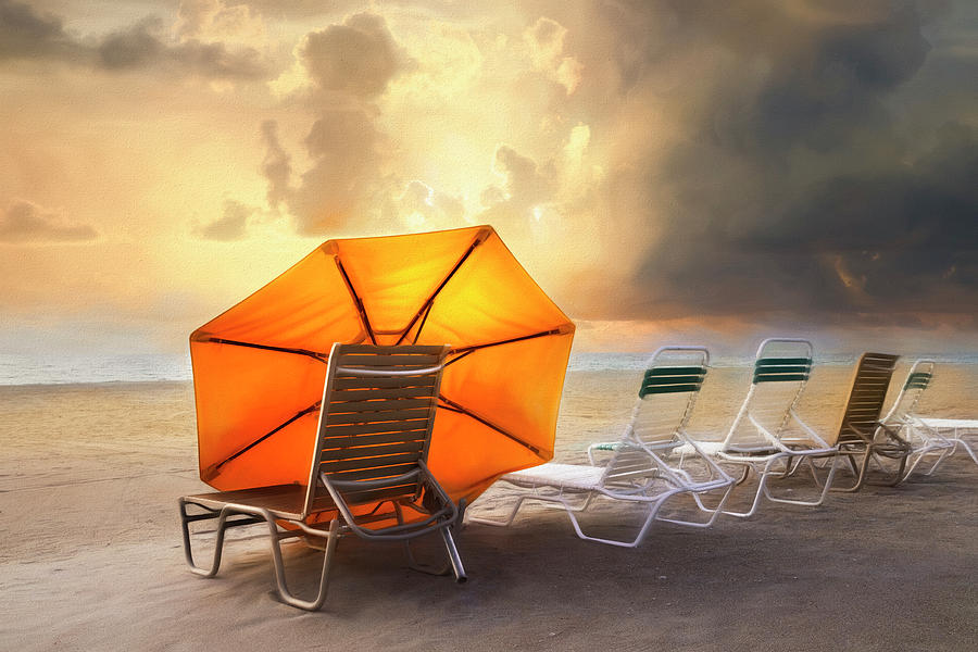 900x600 Big Orange Beach Umbrella Watercolor Painting Photograph By Debra