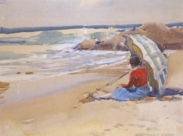 633x470 The Beach Umbrella By Harold Brocklebank Herbert On Artnet