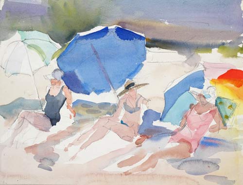 500x380 Three Girls Under Beach Umbrella