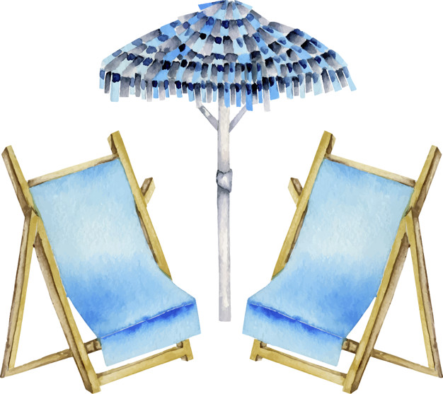 626x557 Watercolor Beach Umbrella And Sunbeds Illustration Vector