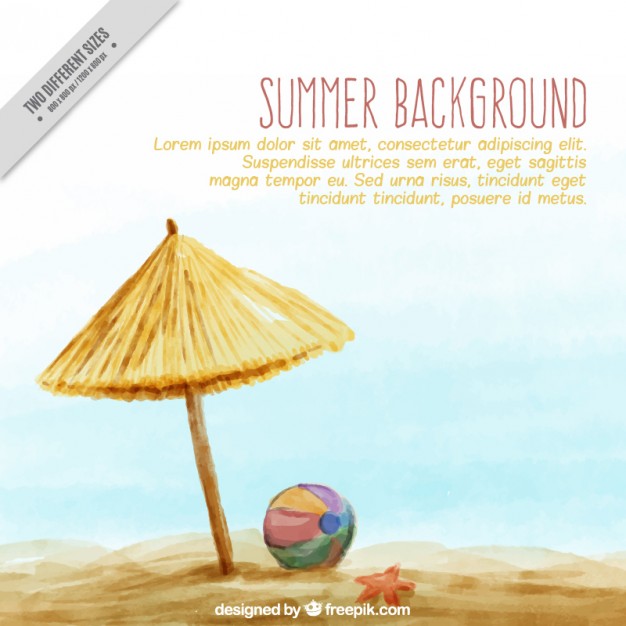 626x626 Watercolor Beach Umbrella In The Shore Background Vector Free