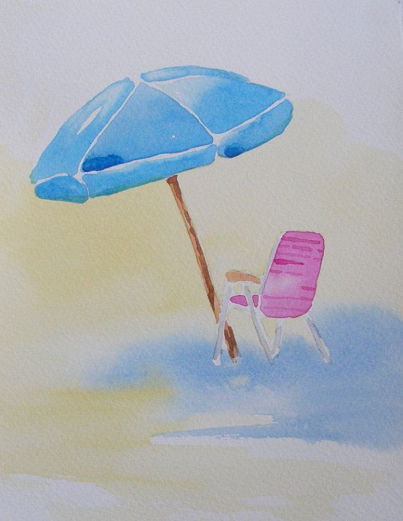 570x736 Watercolor Painting Beach Umbrella Scenes Art Fine Artwatercolor