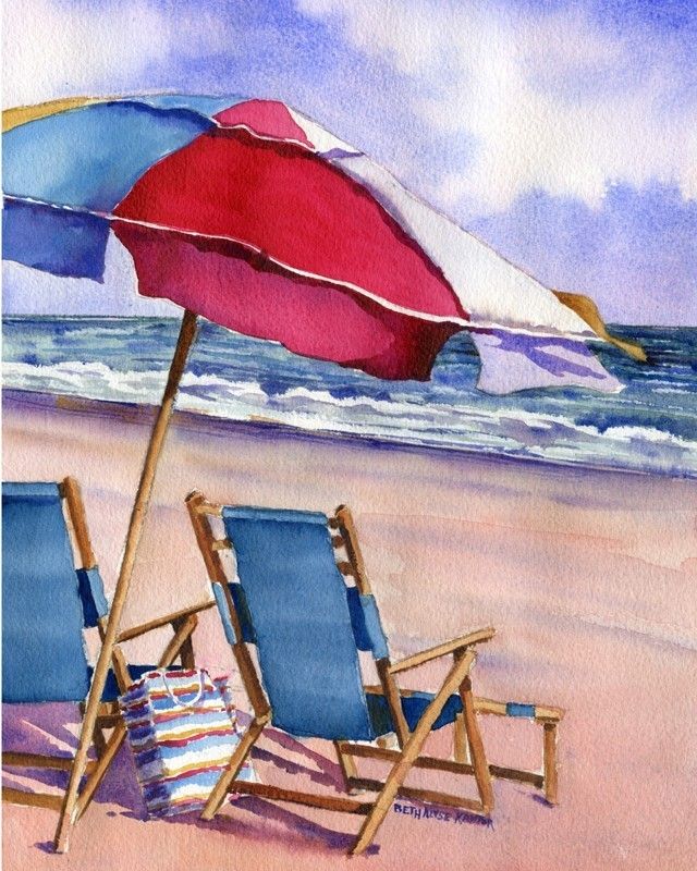 640x800 Watercolor Umbrella On Beach