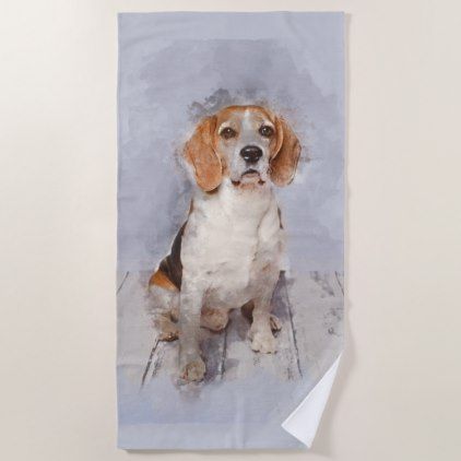 422x422 Cute Beagle Watercolor Portrait Beach Towel Watercolor Portraits