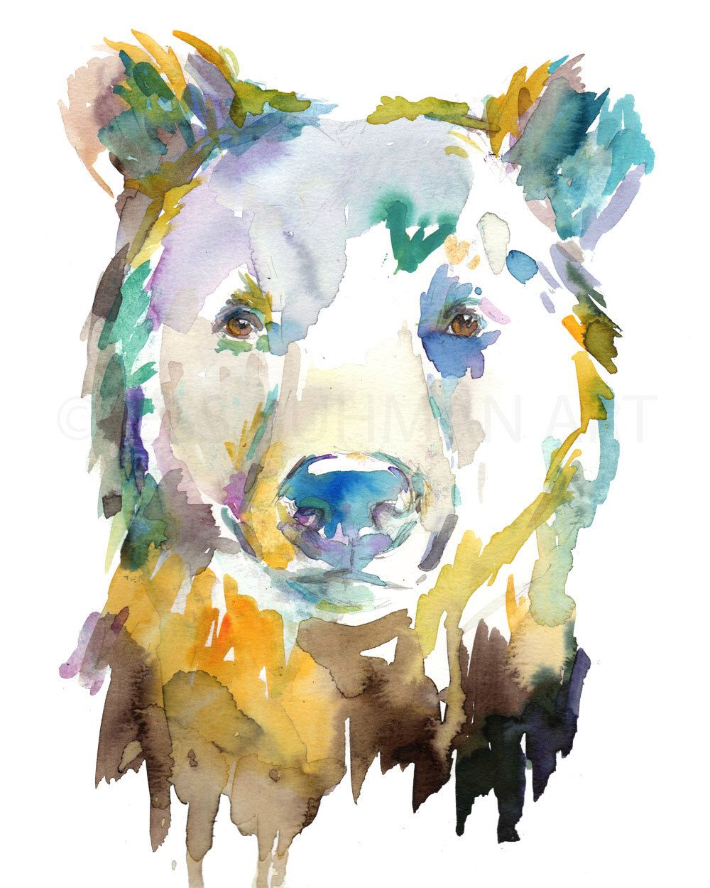 1000x1250 Bear Watercolor Portrait Print, Bear Painting, Watercolor Print Of
