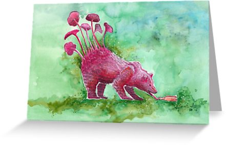441x283 Beer Drinking Bear Surrealistic Art, Watercolor Painting By