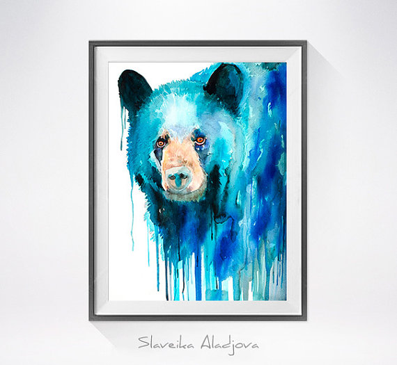 570x525 American Black Bear Watercolor Painting Print