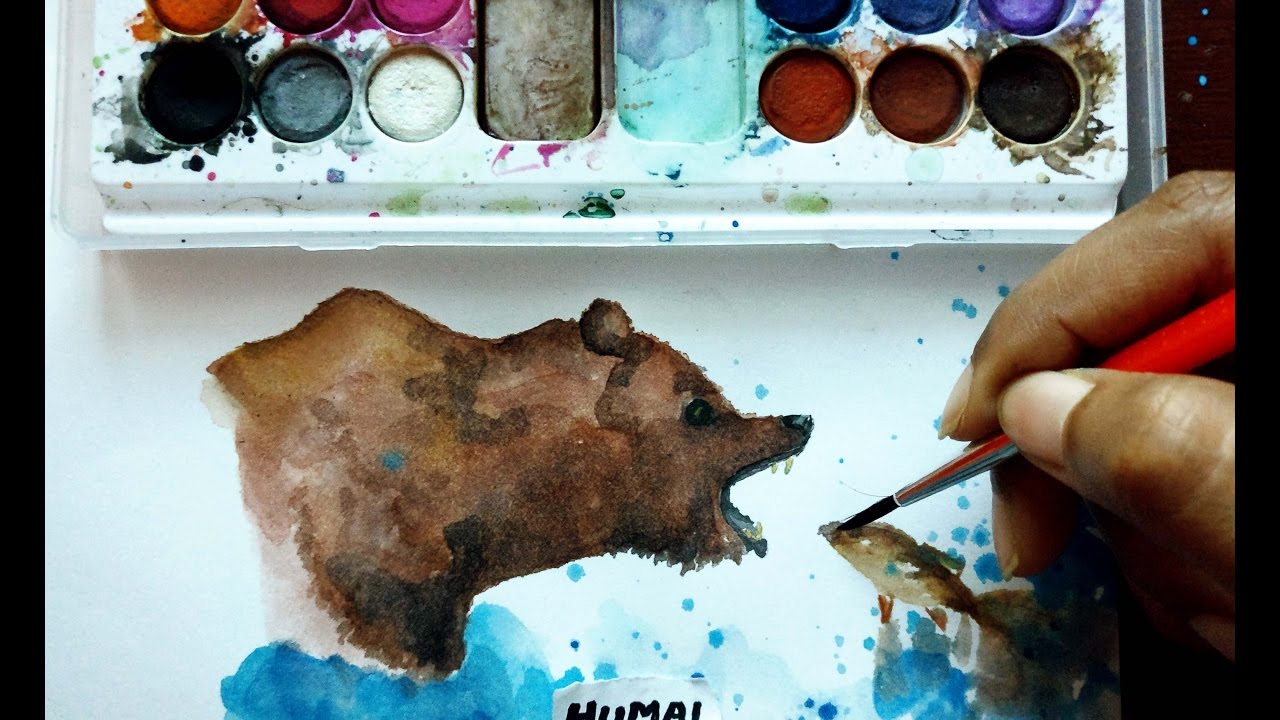 1280x720 Painting Grizzly Bear Fishing Watercolour Time Lapse