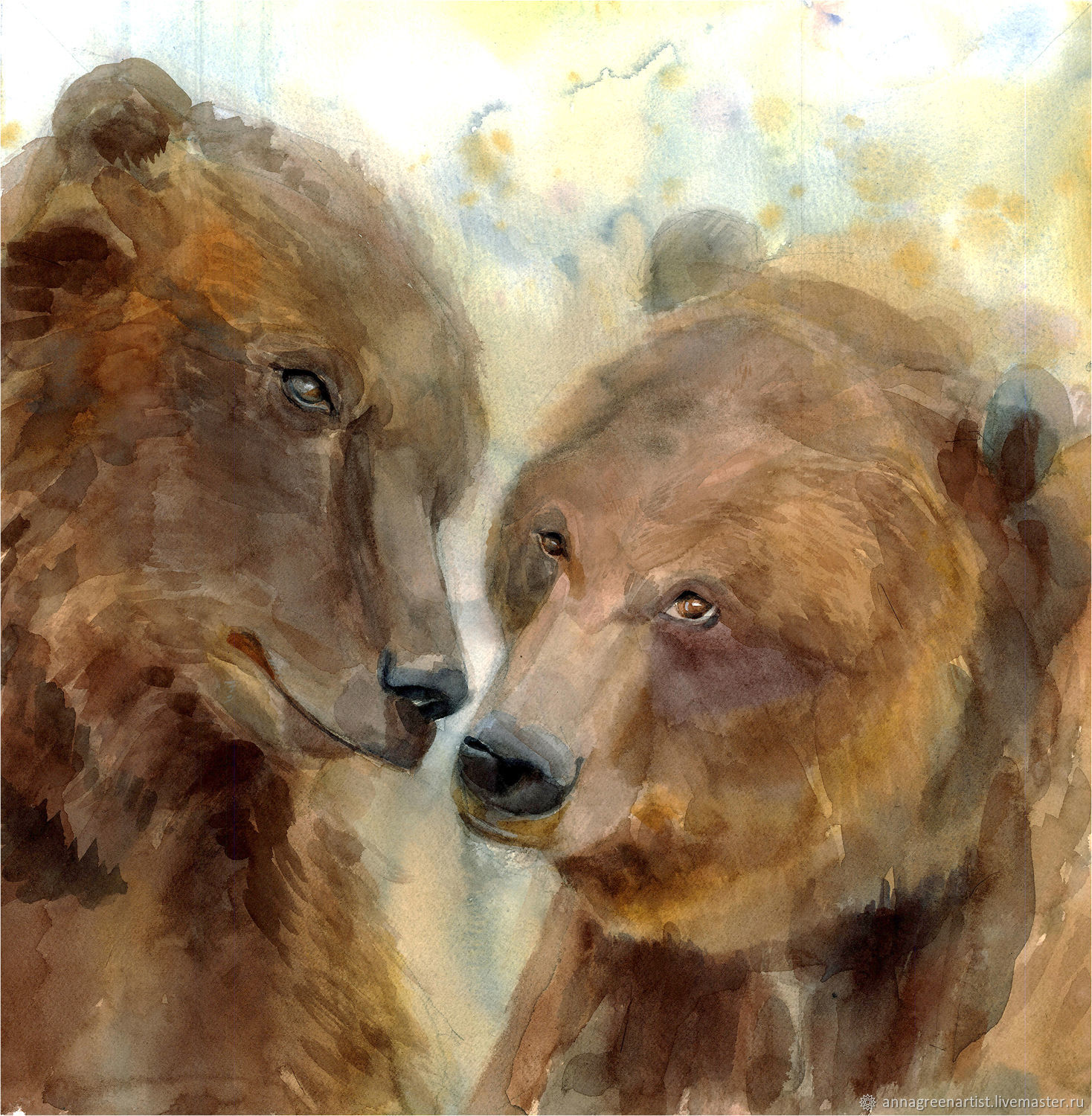 1468x1500 Painting With Watercolors Pair Of Bears Shop Online On