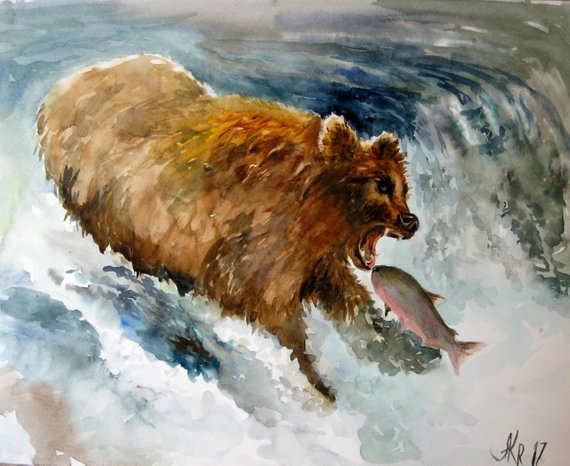 570x466 Woodland Animal Bear Watercolor Painting Wild Bear Paintings Etsy