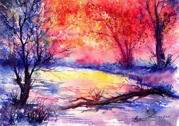 600x423 Artist Transforms Barren Landscapes Into Vibrant Watercolor Scenes