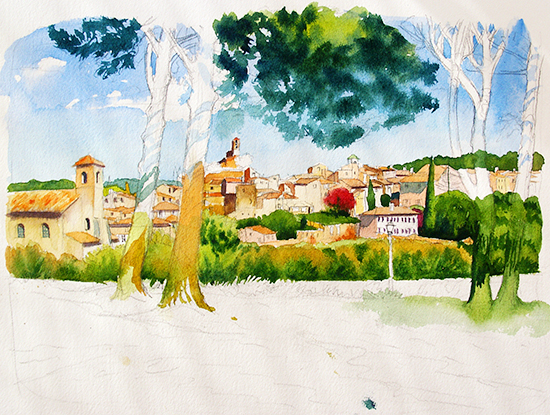 550x415 Step By Step Watercolor Painting Demonstration, Through The Trees