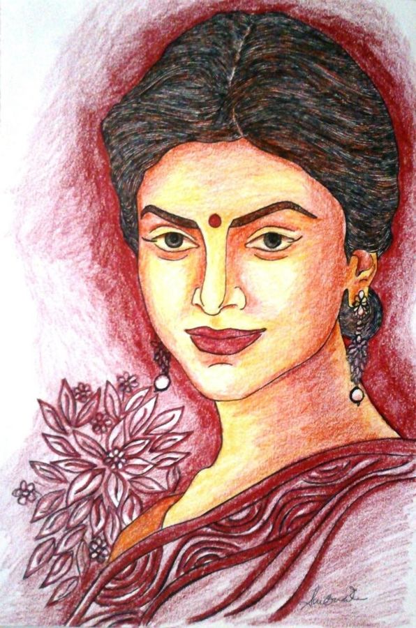 596x900 Beautiful Woman Painting By Artist Sumona Kundu