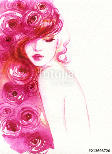364x500 Beautiful Woman. Fashion Illustration. Watercolor Painting Stock